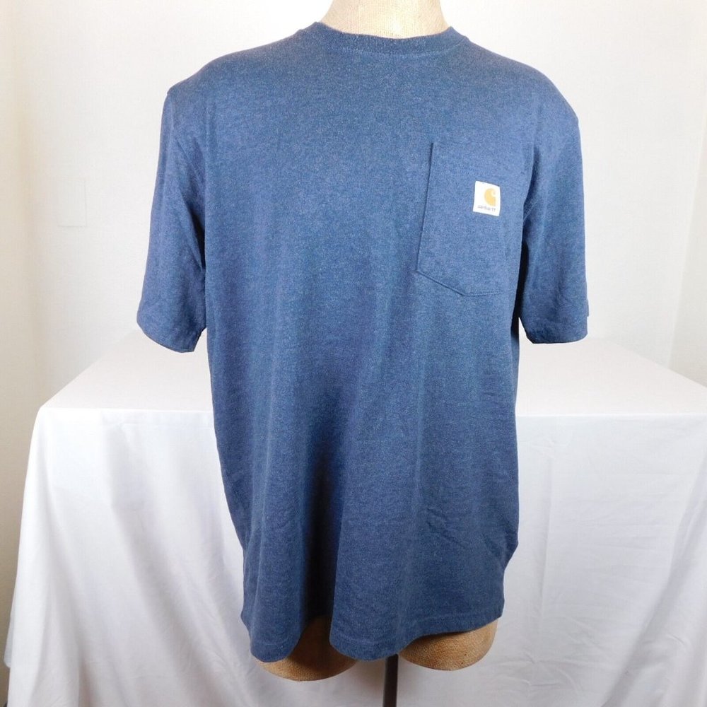 Carhartt Mens Blue T-Shirt Short Sleeve Front Pocket Crew Neck Pullover Size L